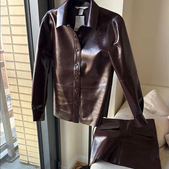 H&M Tops - Coffee 2 piece faux leather skirt set H&M